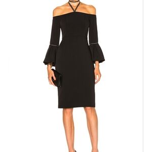 Alexis Amelie Dress Size Large Black Pleated Short Sleeves Neck Tie Wedding